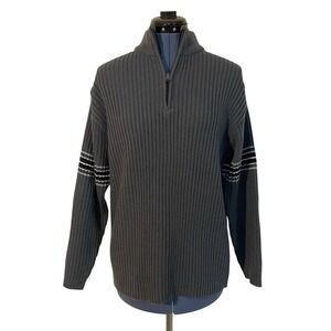 Vtg Arizona Jeans Gray White Stripe Ribbed 1/4 Sweater Y2K  Grunge 90s Unisex XL